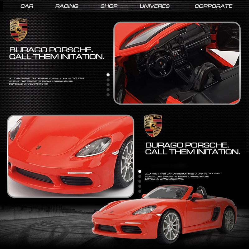 AABKO1 Bburago 1:24 Porsche 718 Boxster Supercar Alloy Car Diecasts & Toy Vehicles Car Model Miniature Scale Model Car For Children