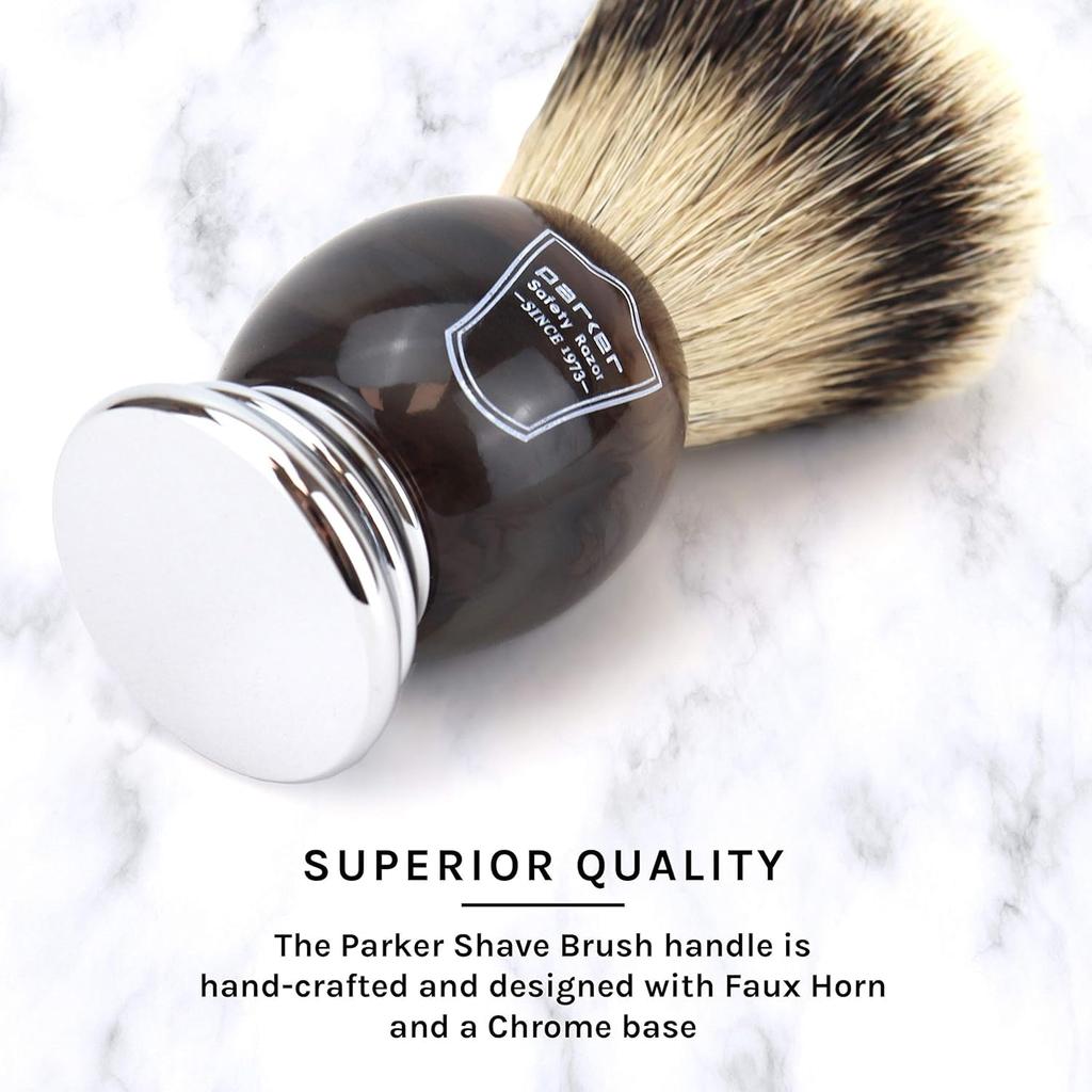 Parker Faux Horn Handle Silver Tip Badger Hair Shaving Brush with Stand Shaving Barber HHST 100% Men's [Item]