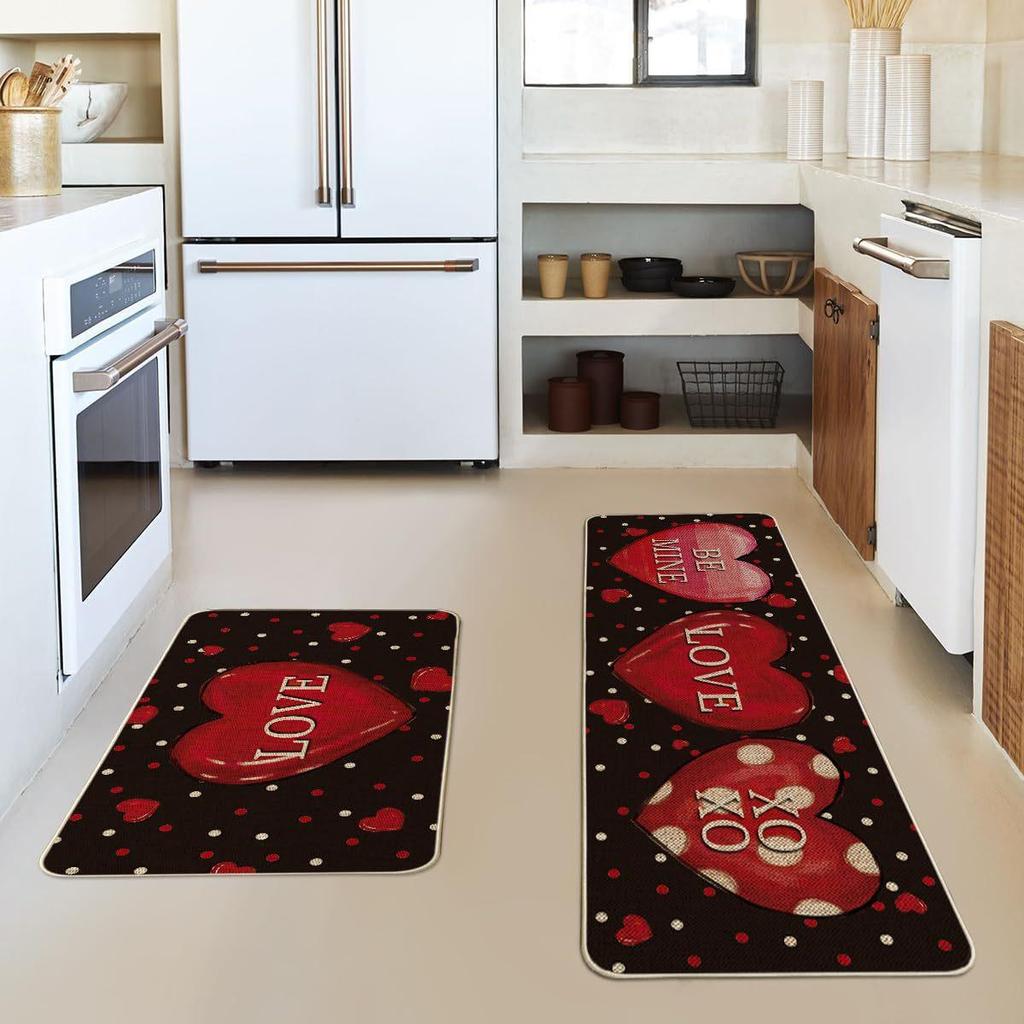 Прочный комплект нескользящих ковриков для кухни и ванной на День святого Валентина