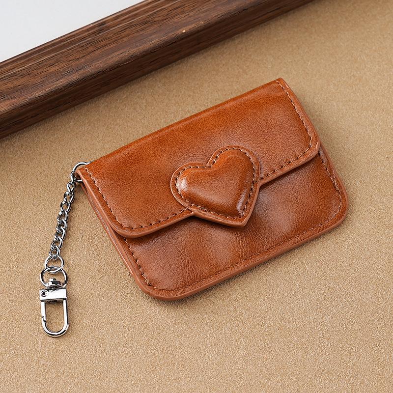 Women's Lightweight PU Leather Heart Shaped Card Holder Multi-Card Anti-Magnetic Wallet Small Travel Cash Coin Bag