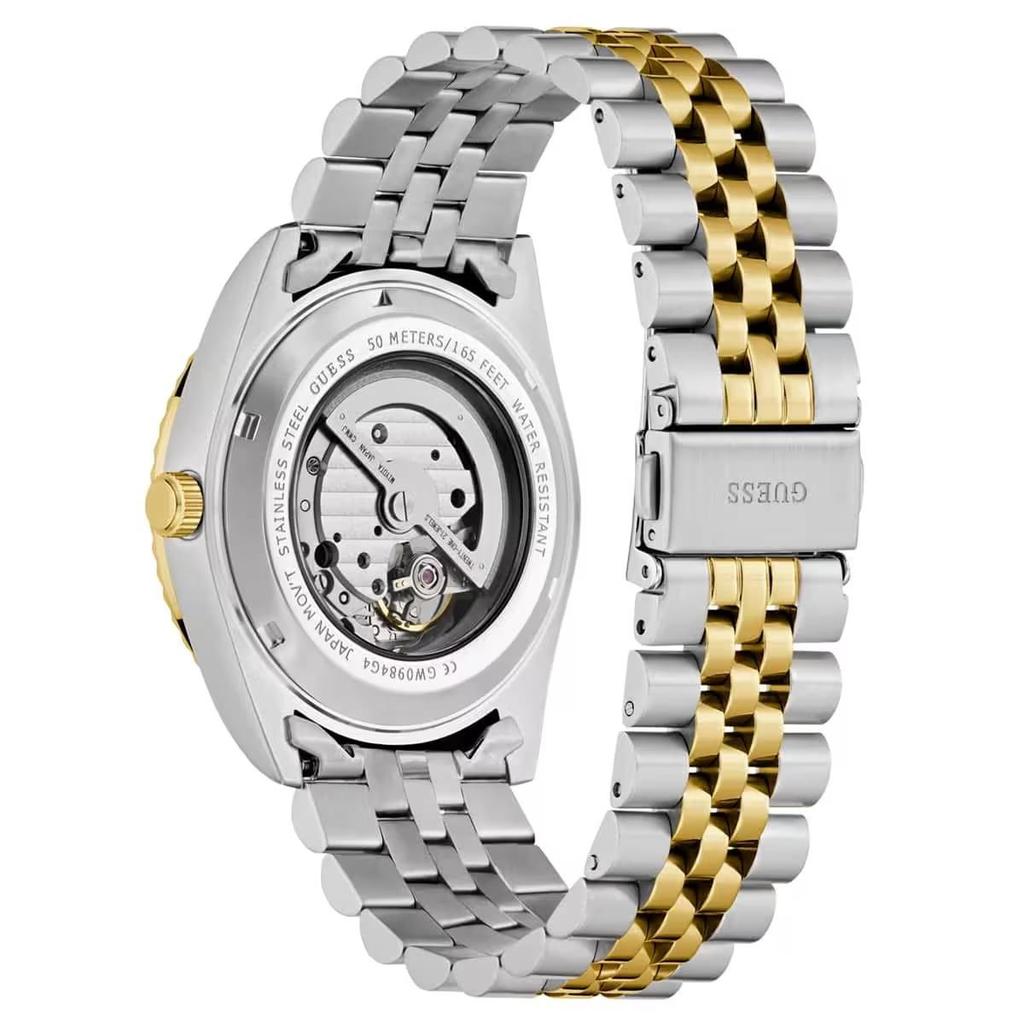 GUESS Men's Automatic Stainless Steel Watch Green Dial Two-Tone GW0984G4
