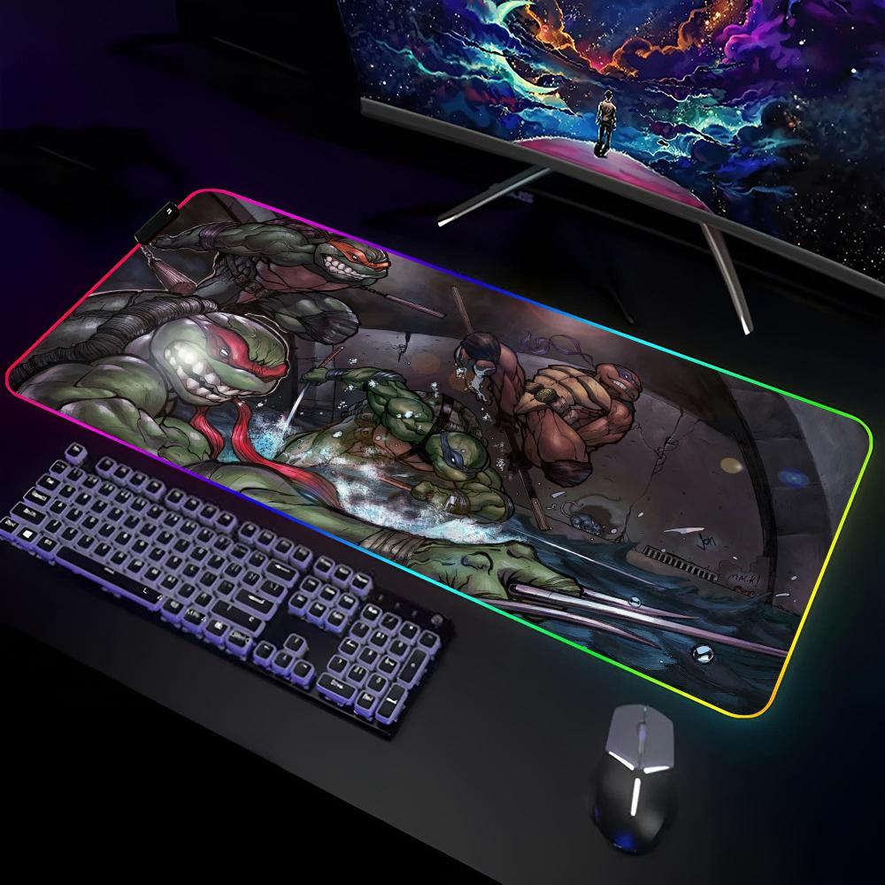 Коврик для мыши Черепашки-ниндзя Геймерский RGB Коврик для стола Коврик для клавиатуры Игровые ноутбуки Светодиодный коврик для мыши Защита стола Аниме Мышь