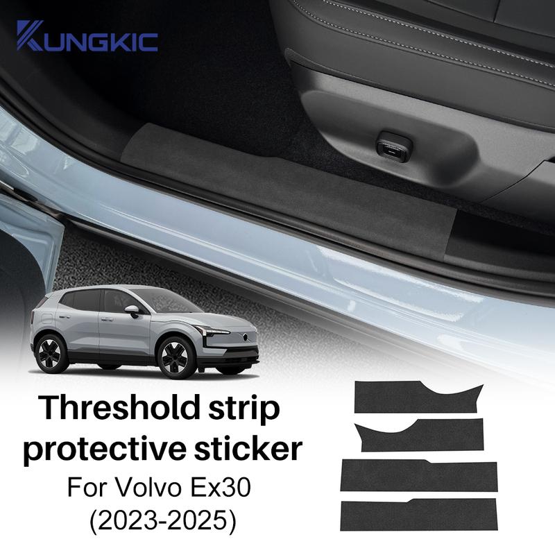 Suede For Volvo EX30 2023 2024 2025 2026 pu leather/carbon texture Car Threshold Door Protective Strip Anti-kick Protect Sticker.