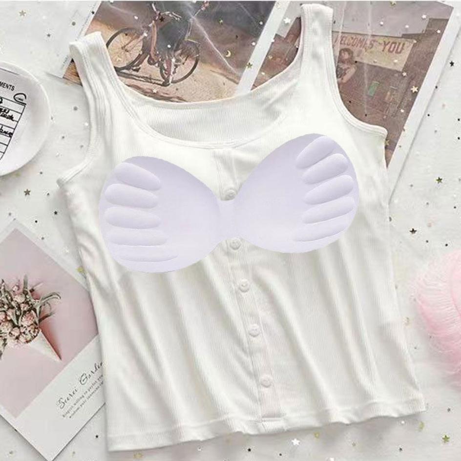 Бюстгальтер цельный жилет Женская футболка без рукавов Топ с маленькими подтяжками и подкладкой для бюстгальтера Бюстгальтер
