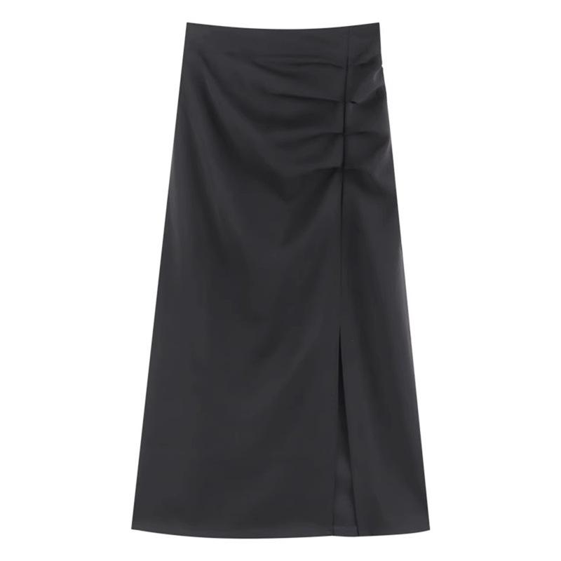 2024 High Waist Slit Mid-length A-line Korean Style Skirt