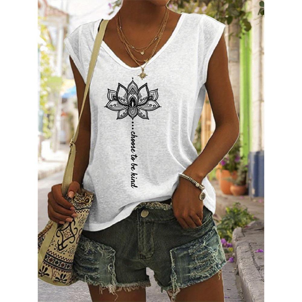 Летняя мода Lotus 3D Print Tank Tops Women Streetwear Oversize Harajuku V-образный вырез жилет с открытыми плечами без рукавов Женская майка