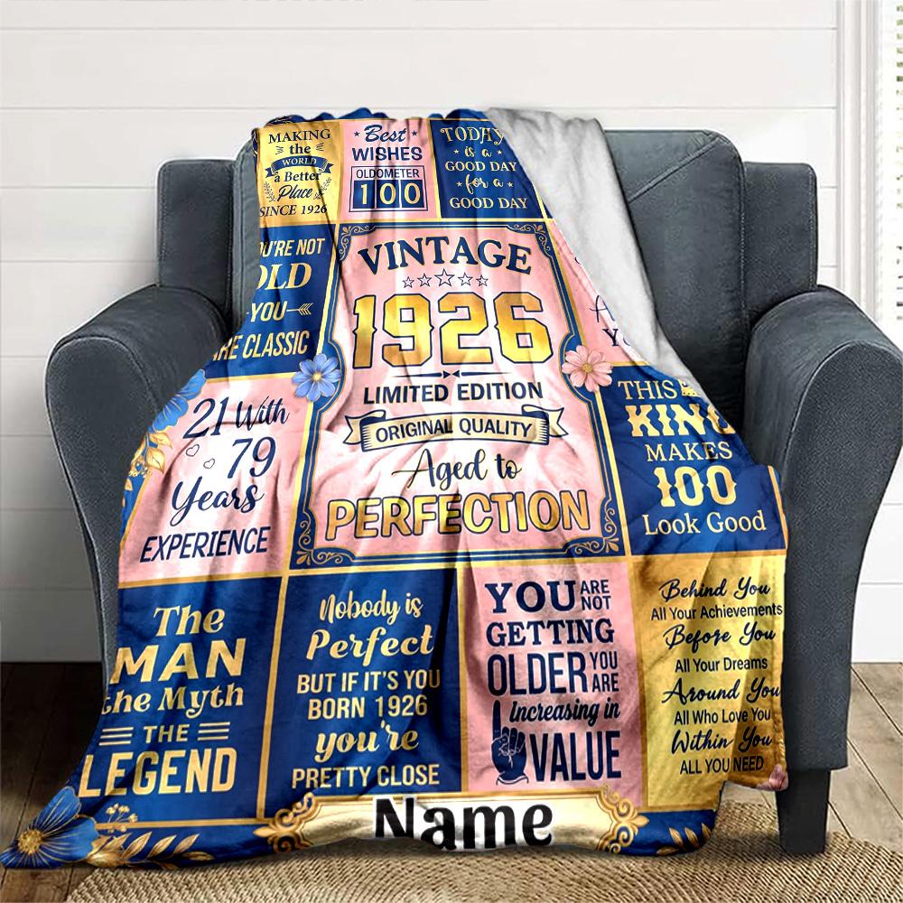 Vintage Centennial Celebration Blanket Personalized Name Soft Warm And Versatile For Sofa Bed Office And Travel Machine Washable Comfortable In All