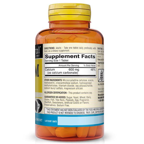 Кальций Карбонат, Calcium 600, Mason Natural  100таб (36440089)