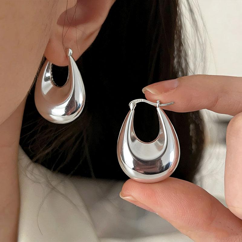 Серьги из стерлингового серебра 925 пробы для женщин, модные геометрические, большие, толстые, полые, ювелирные изделия, предотвращающие аллергию, аксессуары для подарка на вечеринку