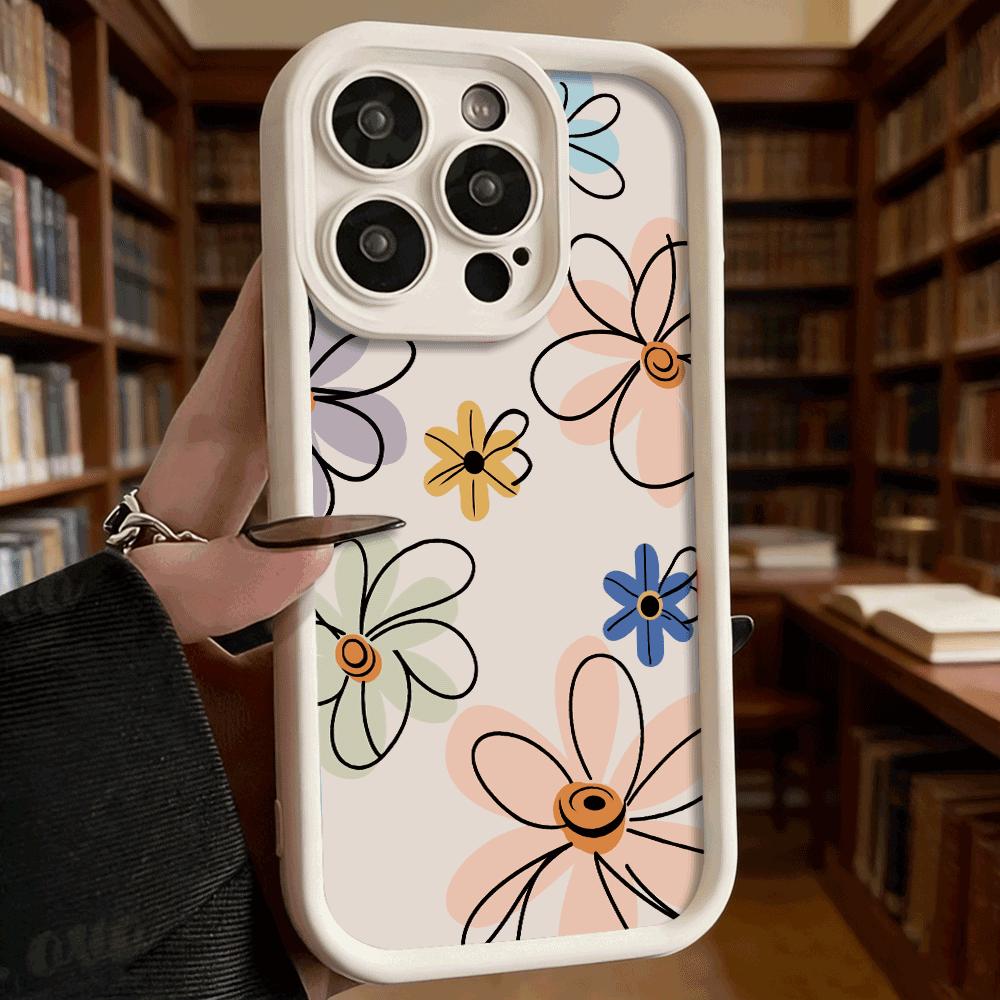 Минималистичный цветочный узор Чехол для телефона для iPhone 17 16 15 14 13 12 11 Pro Max Plus Защита от царапин, Гибкий гелевый защитный
