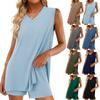 Women's Fashion Casual V-Neck Sleeveless Top Shorts With Pockets Set