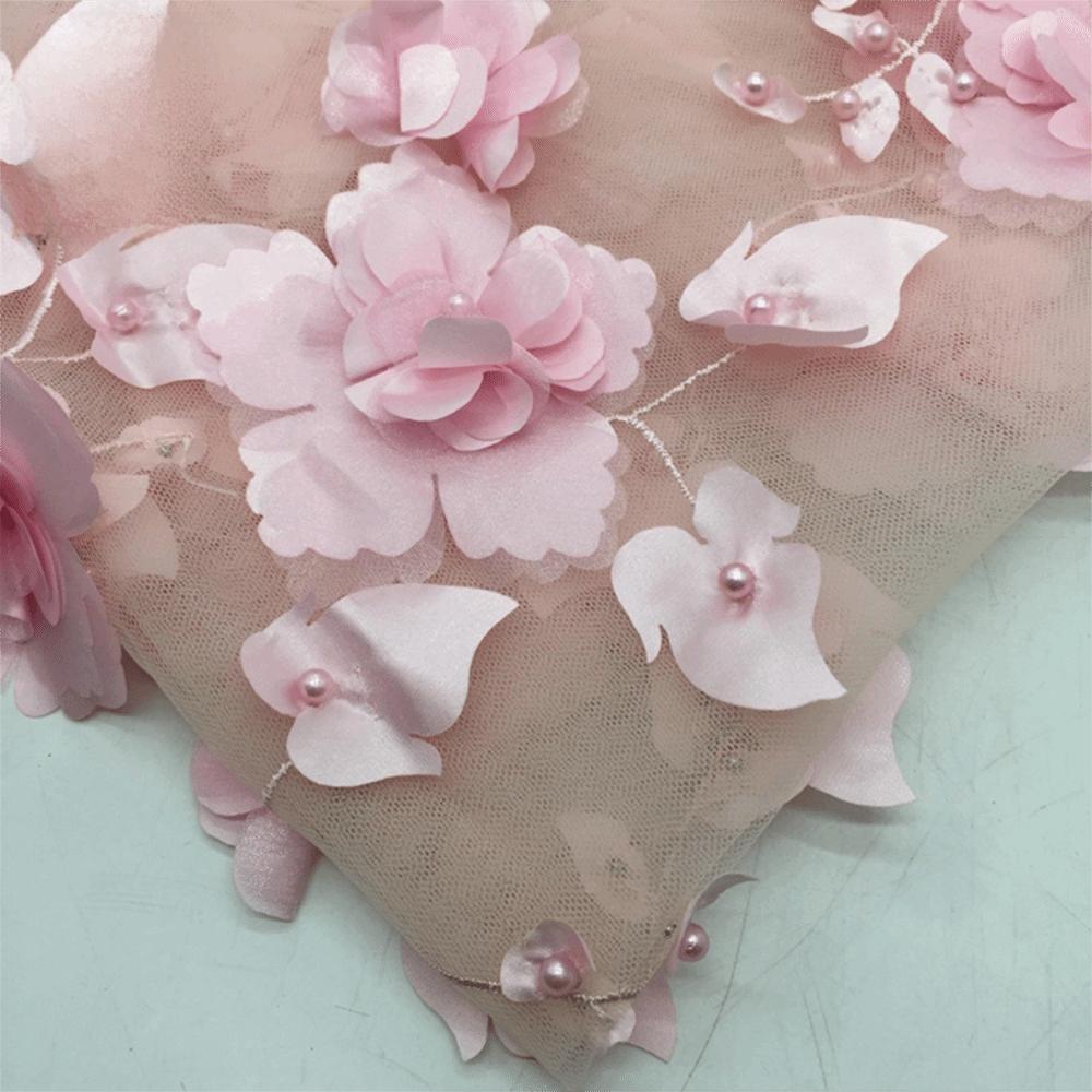 140cm*1 Yard 3D Flower Lace Fabric with Beads High Quality Embroidery Lace Fabric Handmade Clothing Sewing Fabric