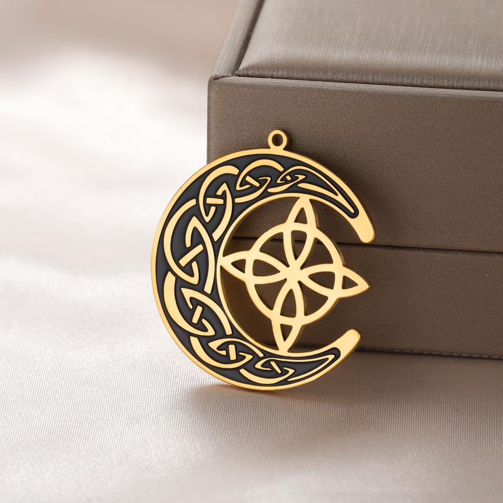 Teamer Vintage Viking Amulet Crescent Pendant For Necklace Bracelet Jewelry Making Stainless Steel Witch Celtics Knot Charms