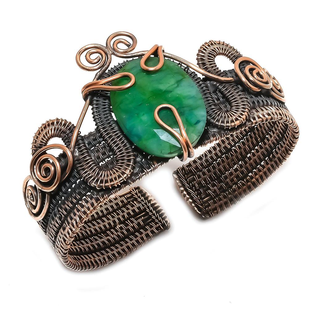 Изумрудный браслет, ювелирное изделие, обмотанное медной проволокой 999 пробы, браслет из драгоценного камня ручной работы, для свадебного подарка