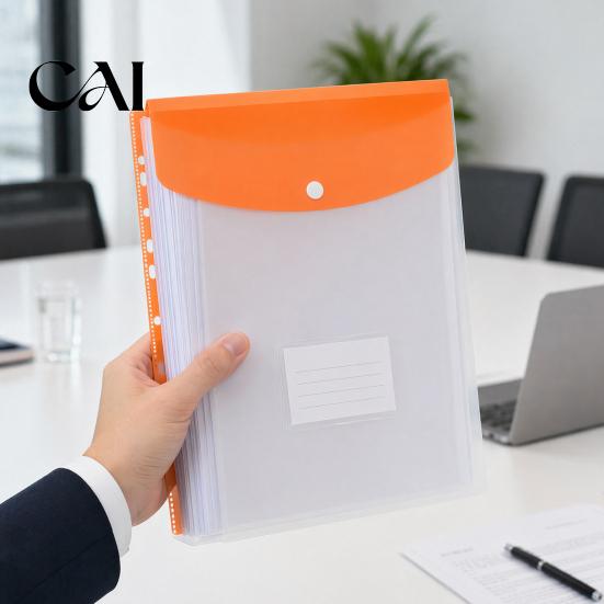 Assorted Color Filing Sleeves Document Bag, 11-Hole Loose-leaf Design, Highly Transparent Sheet Protectors, Protectors for 3 Ring Binders Snap-on