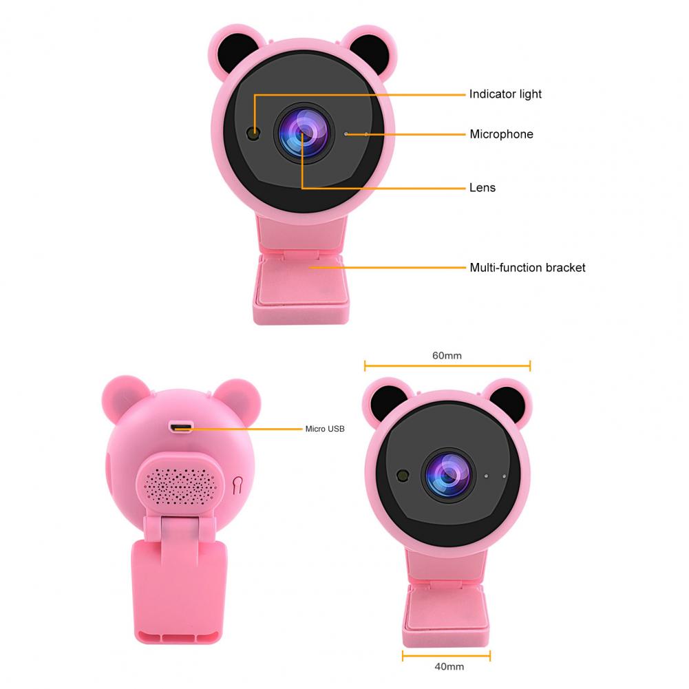 PC Computer Webcam Lovely Cartoon USB High Clarity 1080P Digital Camera Usb Webcam with Mic for Live StreamAA