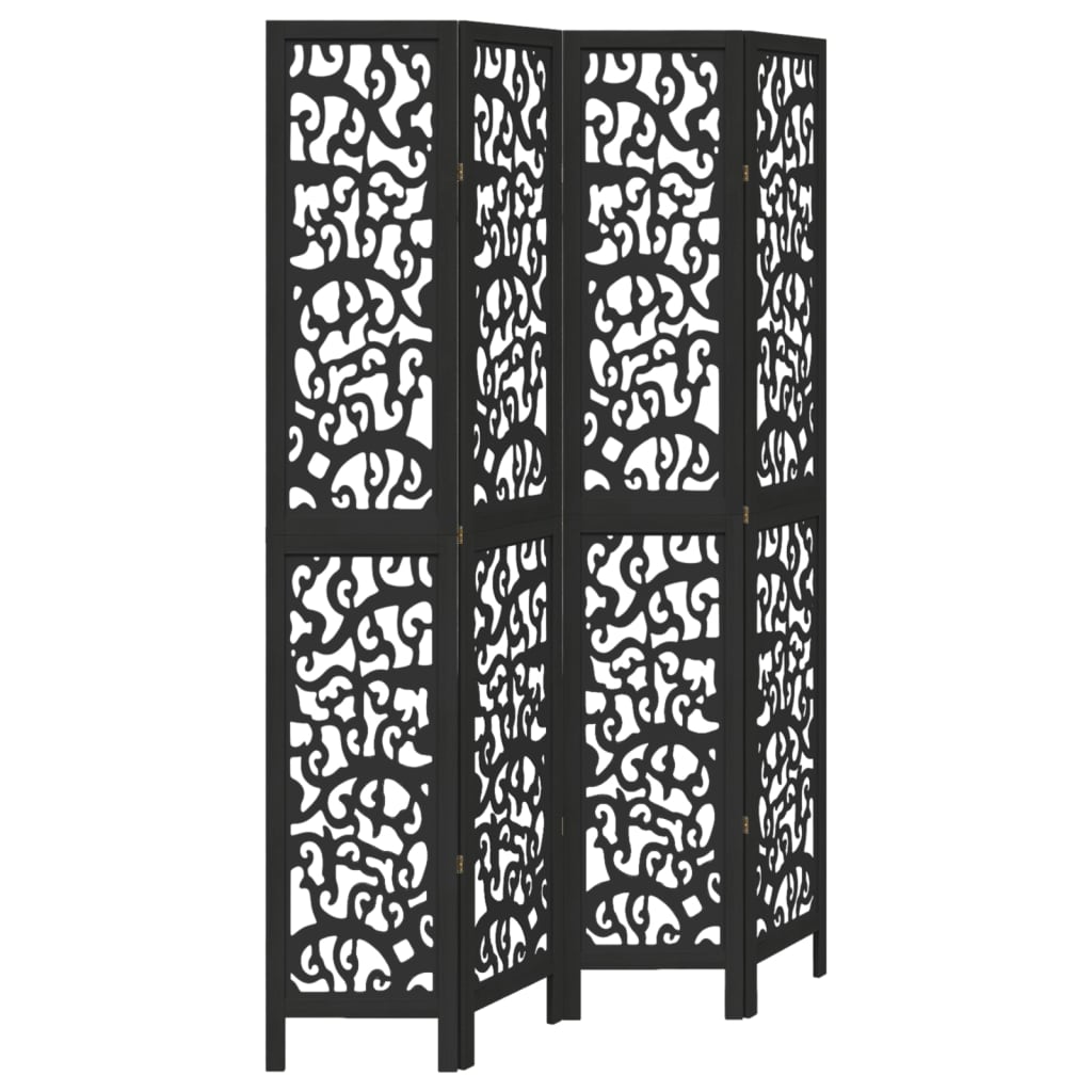 4 Piece Black Solid Wood Folding Screen Paulownia