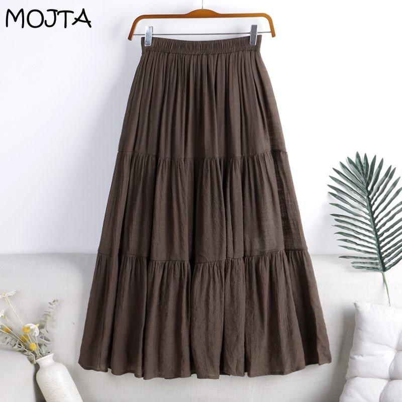 MOJTA Mid Skirt Spring Summer Women's Elastic High Waist Skirt A-line Skirt