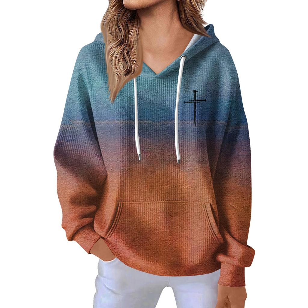 Women's Fashion Casual Long Sleeve Solid Color Hooded Sweatshirt Tops