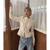 Новый кружевной крючок Цветок Женская рубашка Мода Повседневная Длинный рукав Кардиган Топ Ретро Приталенный Воротник-стойка Женские блузки
