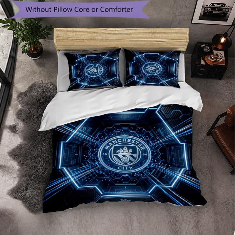 Manchester City Pattern 3 Pieces Bedding Set Soft Microfiber Duvet Cover with Pillow Cases for Bedroom