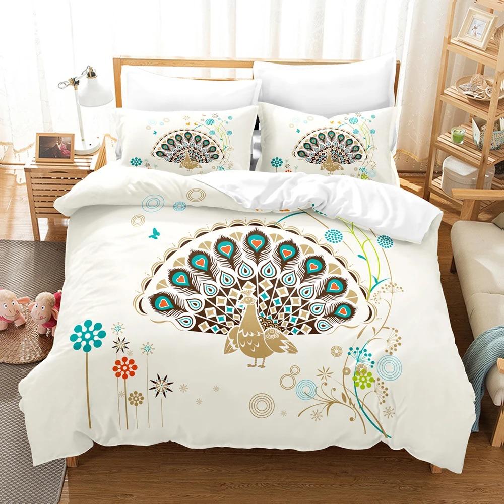 3D Printed Peacock Duvet Cover with Pillow Cover Bedding Set Single Double Twin Full Queen King Size Bed Set Bedroom Decor
