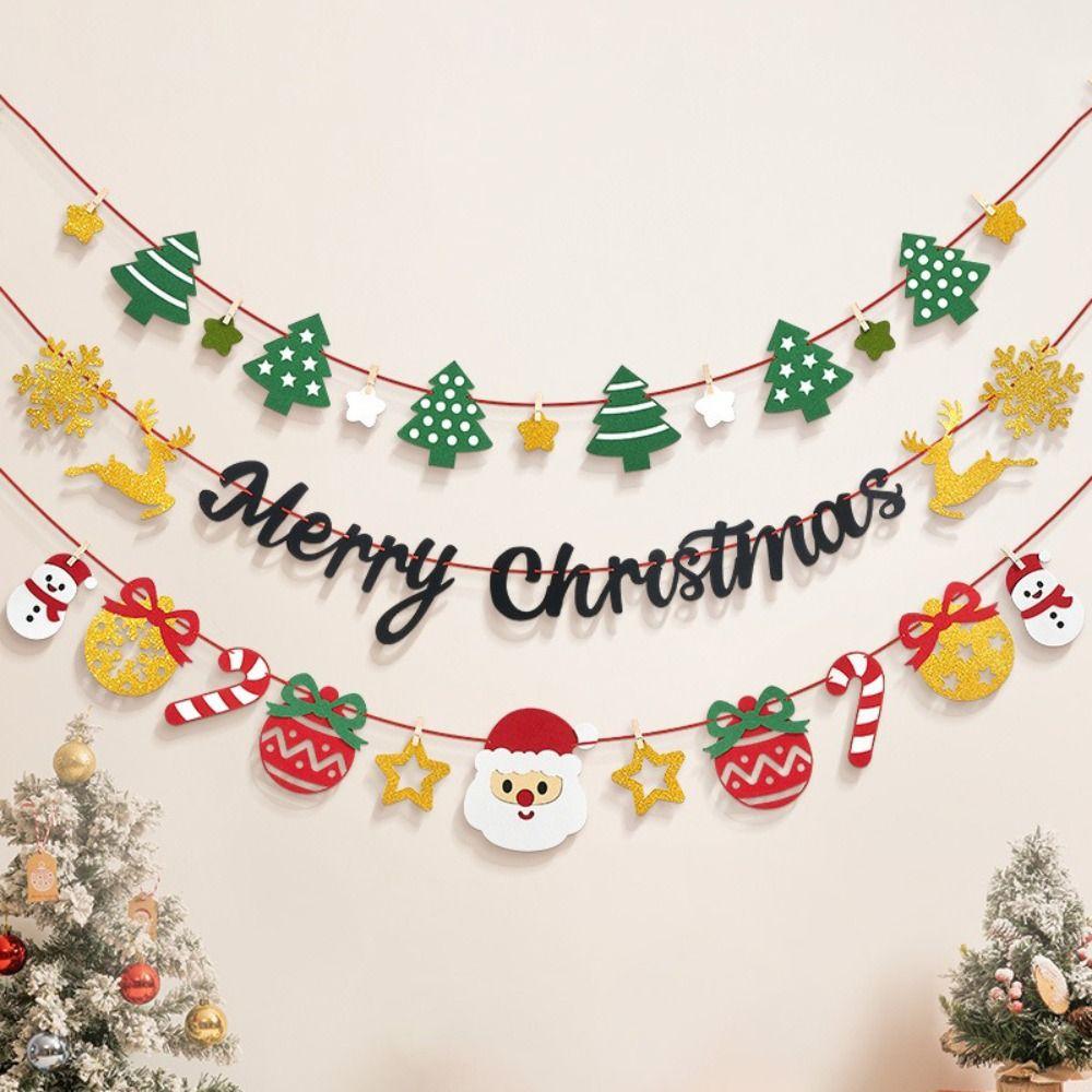 Felt Christmas Banner Elk Design Santa Design Felt Christmas Banner Red Green Hanging Ornament Hanging Bunting Outdoor Decor