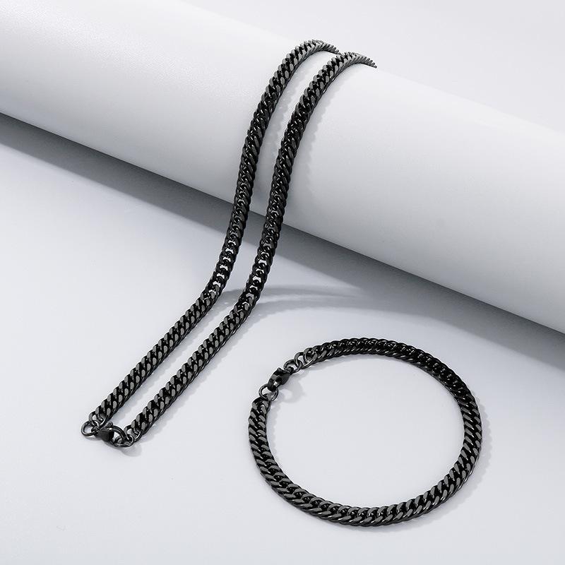 Simple Plain Chain Double Woven Four-Sided Grinding Bracelet Hip-Hop Personality Multi-Size Whip Chain Titanium Steel Men'S Necklace