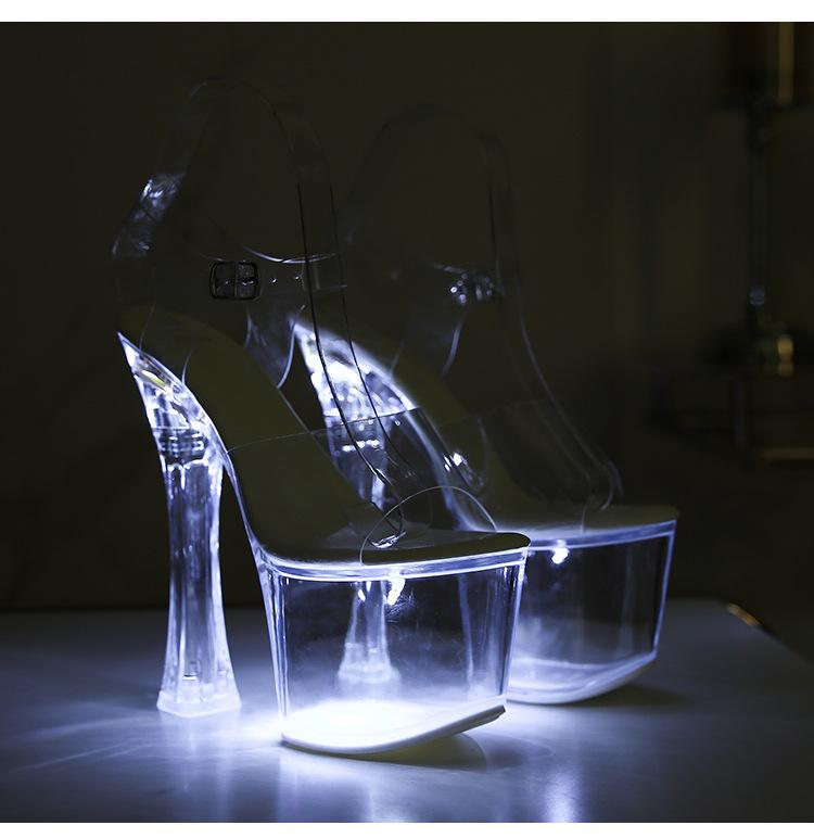 Новые туфли для ночного клуба на толстом каблуке, светящиеся туфли, женская обувь, туфли для подиума, туфли для танцев на шесте, босоножки со кристальной подошвой LFD-10367-Q1
