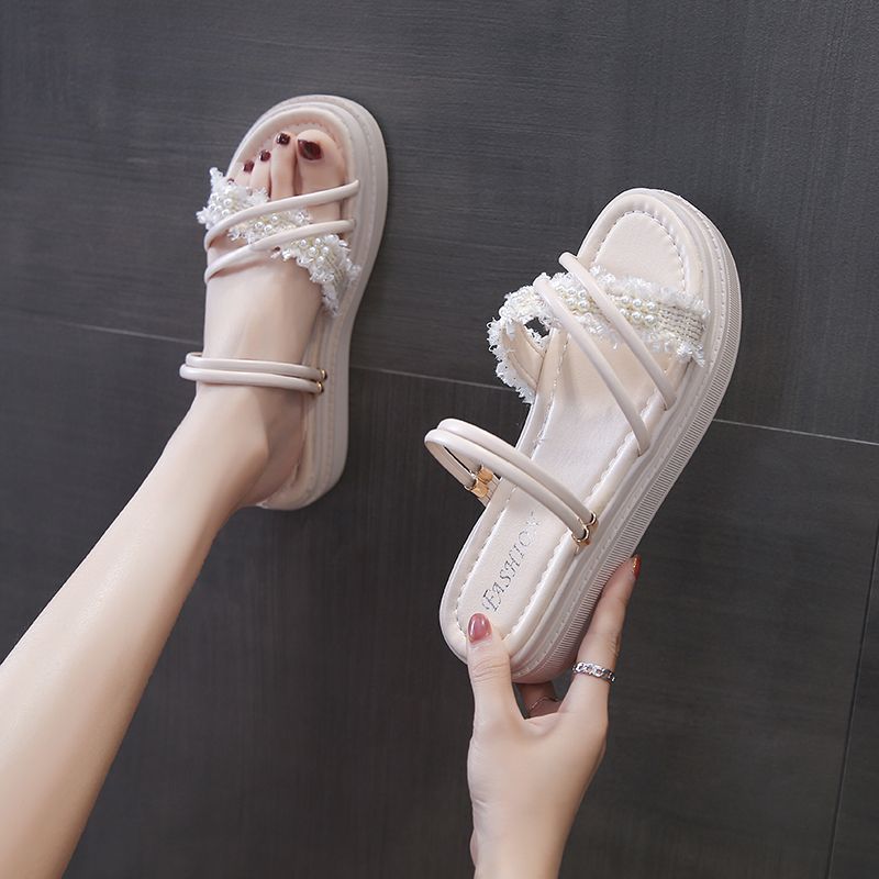 Fashion Platform Roman Style Pearl Outdoor Ladies Shoes Chic and Elegant Summer 2025 Comfortable Cheap Liquidation Trend Women's Sandals