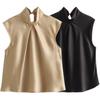 Fashion Style Winter New Women's Clothing Elegant Slim Looking All-Matching Sleeveless Silk Satin Texture Tops 3666175 307