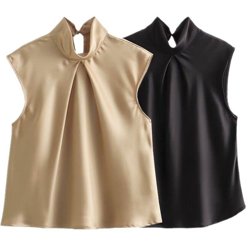 Fashion Style Winter New Women's Clothing Elegant Slim Looking All-Matching Sleeveless Silk Satin Texture Tops 3666175 307