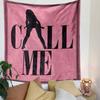 Silhouette of a standing figure integrated with bold "CALL ME" text design. Patterned tapestry for bedroom and living room home decor
