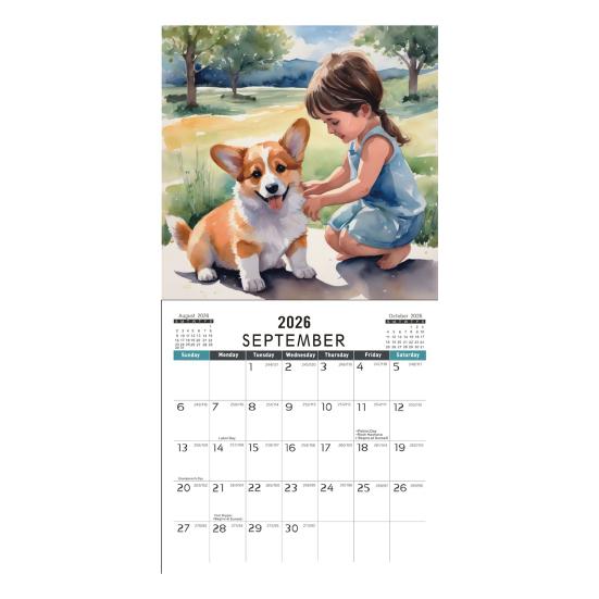 2026 Календарь настенный 'Снежный день корги' 12-месячный календарь из плотной бумаги на тему собаки корги для декора дома, офиса, инструмент для управления временем