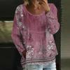 Women's Casual Fashion Loose Round Neck Retro Print Long Sleeve Top