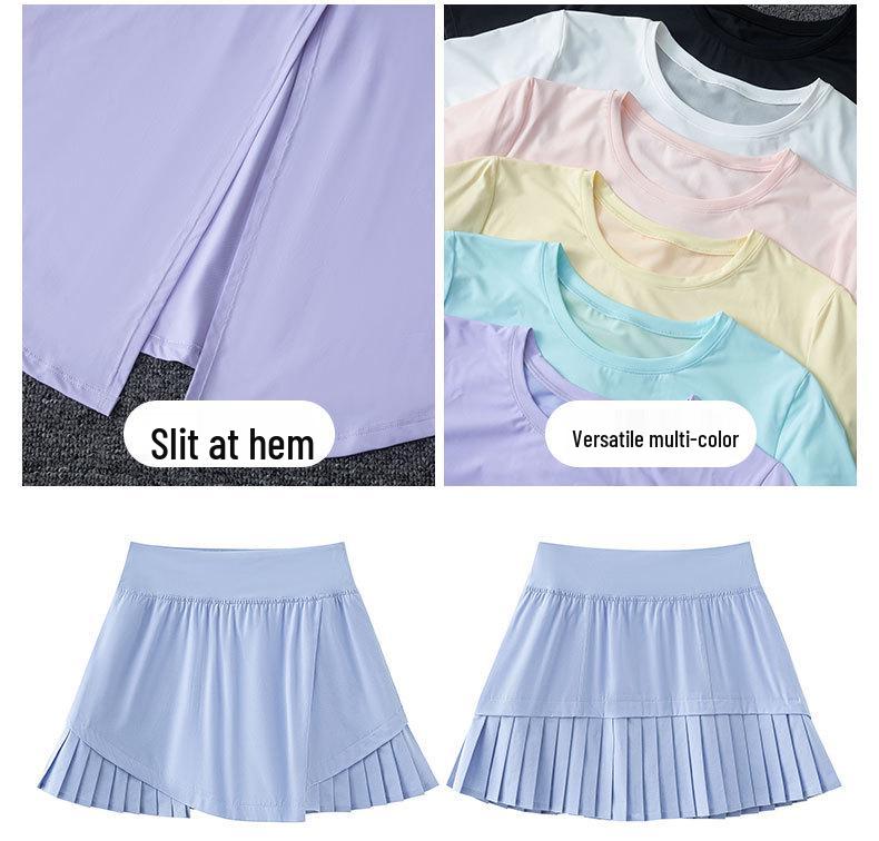 Женский летний комплект спортивной одежды быстросохнущий для бега, бадминтона, тенниса, йоги - юбка и топ маленьких размеров