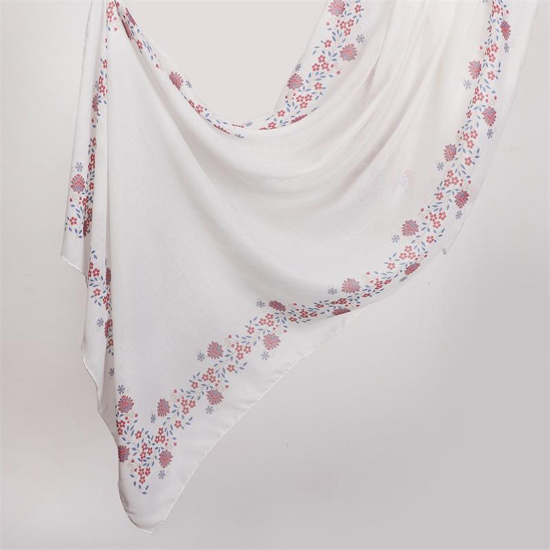 Watercolour Floral Printed Modal Breathable Light Weight Soft Cotton Rayon Viscose Woven Modal Muslim Women Shawl Hijab Scarf