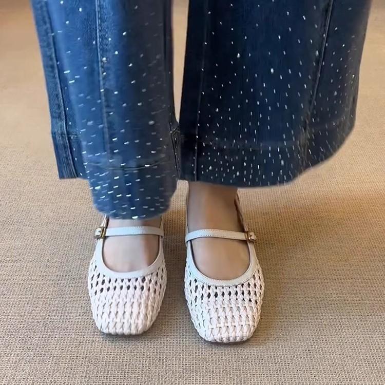 Версия из мягкой кожи~ Новые универсальные сандалии на толстом каблуке женские плетеные с квадратным носком, универсальная повседневная модная обувь