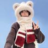 Yousheng 3 In 1 Hat Scarf Gloves Set Bear Ear Decor Thickened Plush Winter Hat Matching Scarf Gloves Function Cold Weather Outfit