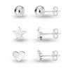 S925 Sterling Silver Jewelry Set of 3 Pair Small Ball-Post Star Heart Stud Earrings for Girl Teen Women
