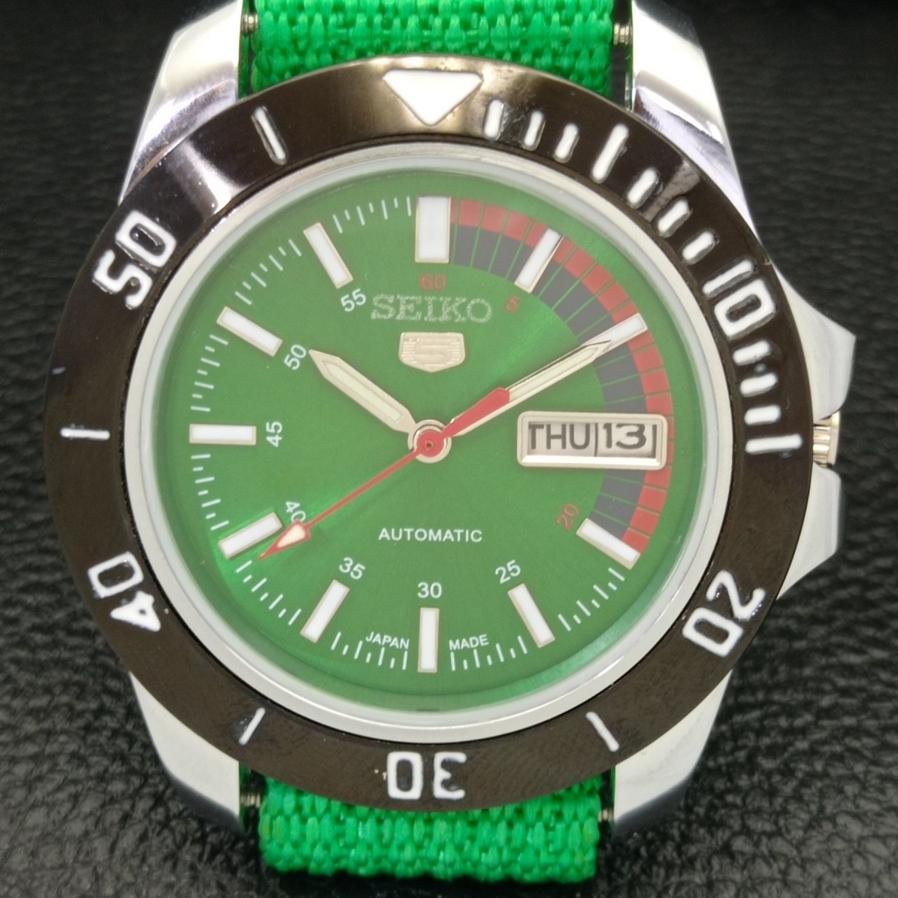 Seiko 5 JAPAN MENS AUTOMATIC 6309A REFURBISHED GREEN DIAL WATCH a426513-2