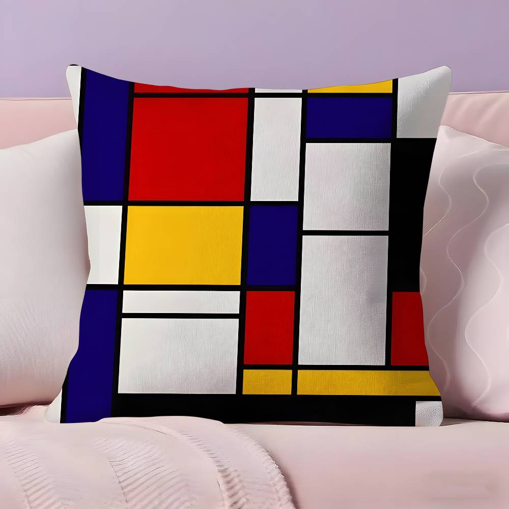 Abstract Painting PPiet Mondrian Art Pillow Case Ultra Soft Skin Friendly Fabric Cloud Like Comfort  Concealed Zipper