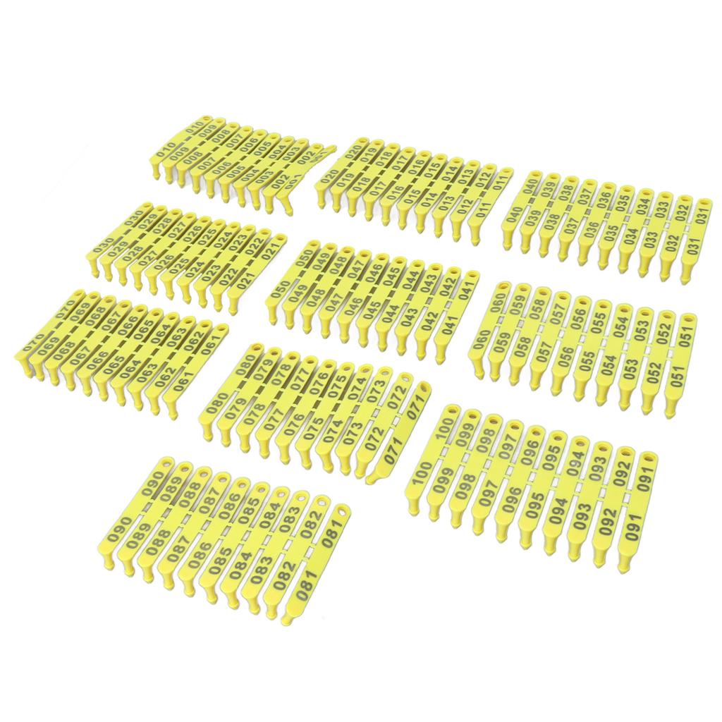 100PCS 001‑100 Number Plastic Livestock Tag Integrated Colorfast Livestock Ear Tags for Cattle Cows