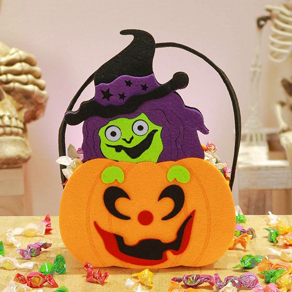 Trick or Treat Pumpkin Candy Bucket Non-woven Halloween Wool Felt Bag Funny   Party
