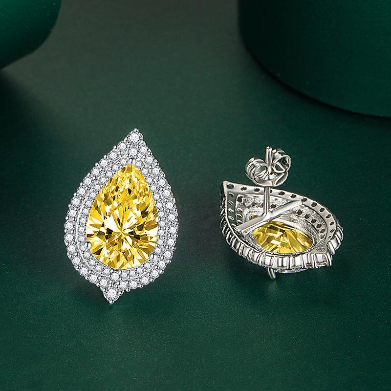 BELLA BOX Серьги-гвоздики S, модные темпераментные серьги-гвоздики с микро-розовыми бриллиантами, серьги-гвоздики с каплями воды и желтыми бриллиантами