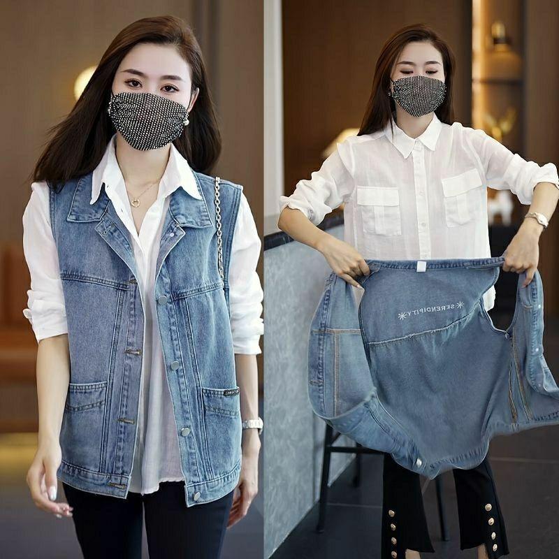 Autumn Elegant Women's Denim Vest Women Korean Plus Size Sleeveless Vest