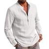 Cotton Linen Men's Long-Sleeved Shirts Summer Solid Color Stand-Up Collar Casual Beach Style Plus Size