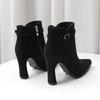 New Women's Shoes Suede Pointed Short Boots Thick Heel Belt Buckle High Heel Fashion Boots