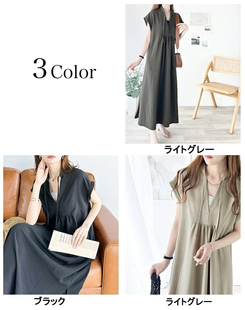 TASOGARA Long Solid Plus Sizes Maxi Loose for Commuting Free Dark Women's Dress, Spring/Summer, Color, Cotton, Figure-Flattering, Available, Length,
