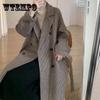 Свободное клетчатое шерстяное пальто для женщин, модные тонкие женские куртки с лацканами, корейское женское осеннее пальто